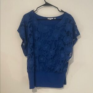 Chic Blue Floral Women's Blouse Sz 2